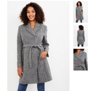 Motherhood Maternity Belted Wool Blend Winter Zip Up Gray Coat